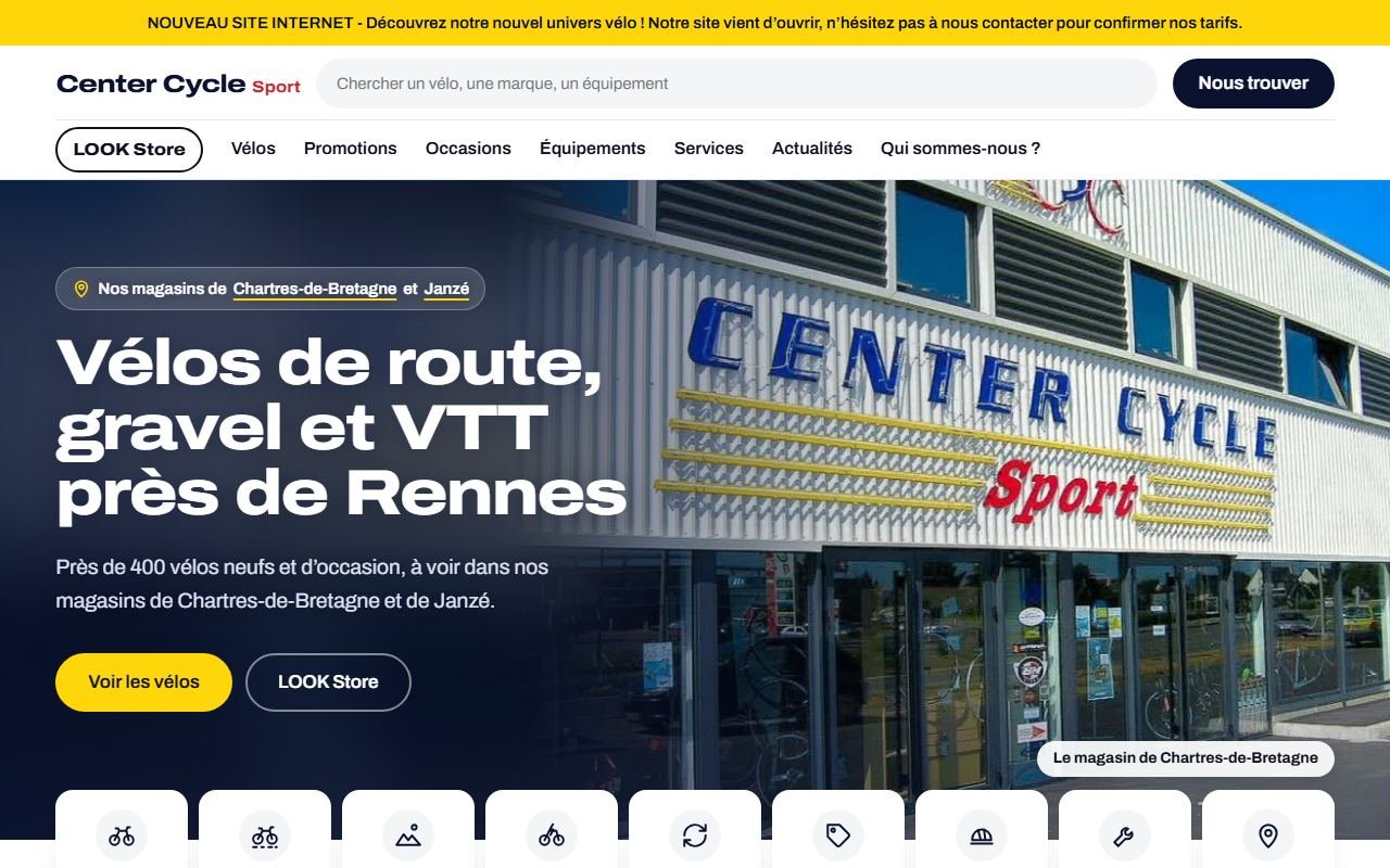 Site internet de Center Cycle Sport, magasins de vélos à Chartres-de-Bretagne et Janzé