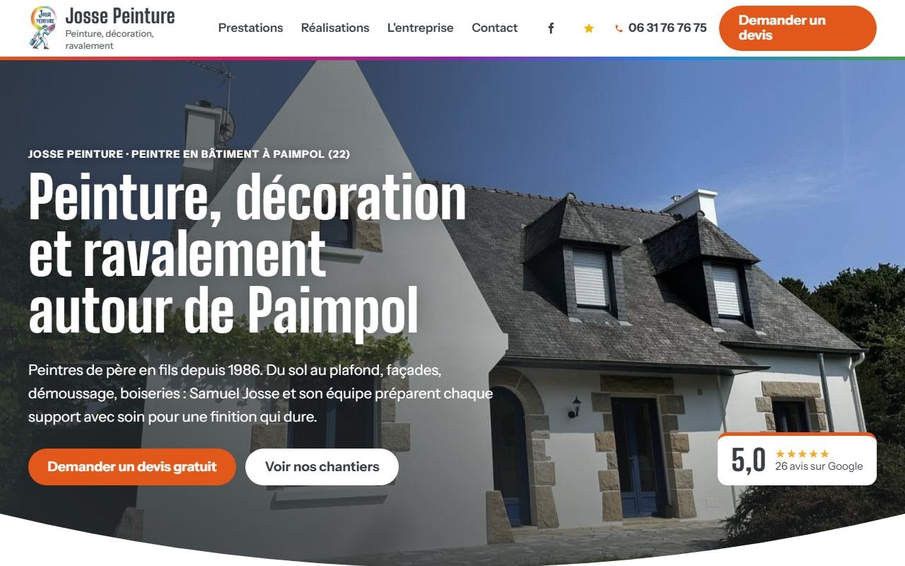 Site internet de Josse Peinture, peintre en bâtiment à Paimpol