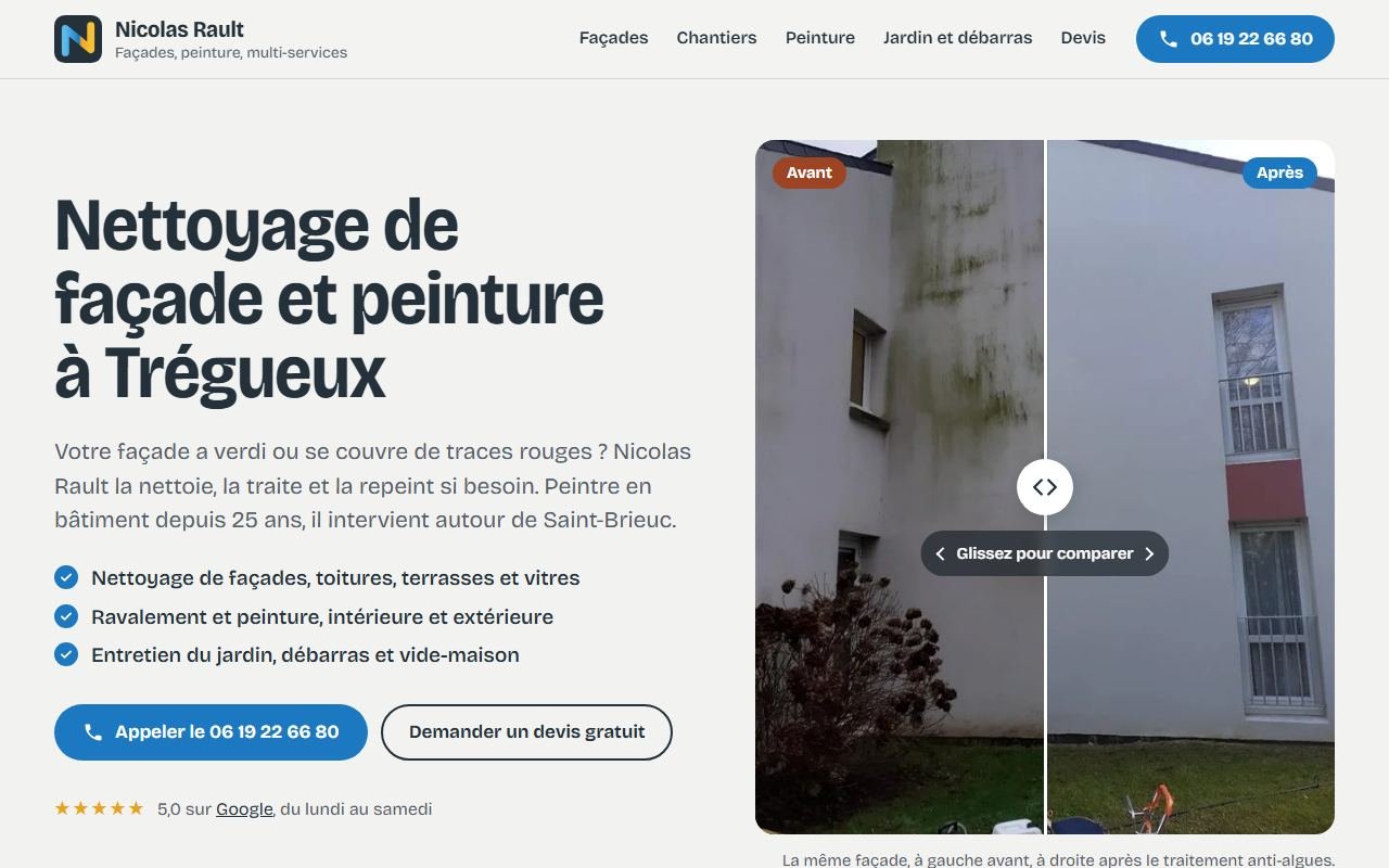 Site internet de Nicolas Rault, façades, peinture et débarras à Trégueux